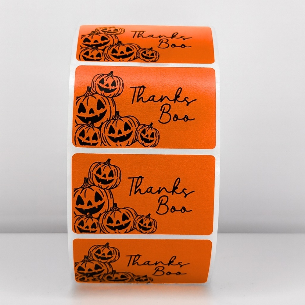 100 Thanks Boo Stickers 2x1 inch – Halloween Pumpkin Labels for Packaging NEW